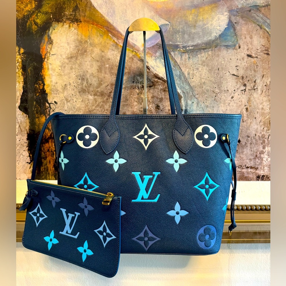 Louis Vuitton Neverfull MM Giant Monogram Empriente Leather Handbag Degrade Bleu